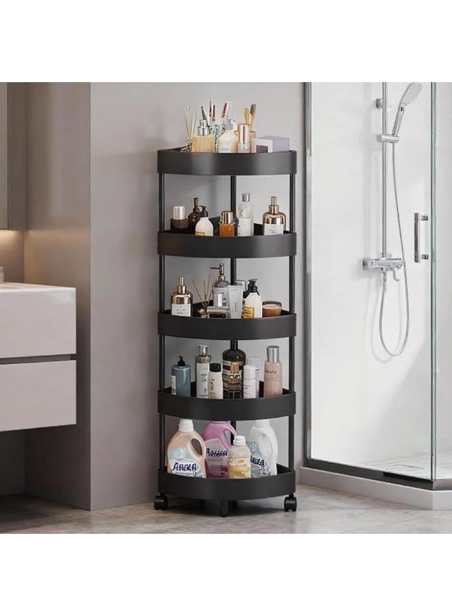 INSIJAM 5-Layer Shower Caddy Corner Shelves Bathroom Shelving Unit Cart with Wheel Plastic Shower Caddy Organizer Shelf and Hooks Rust Proof Corner Open Storage Cart for Bathroom Kitchen Laundrys - Image 1